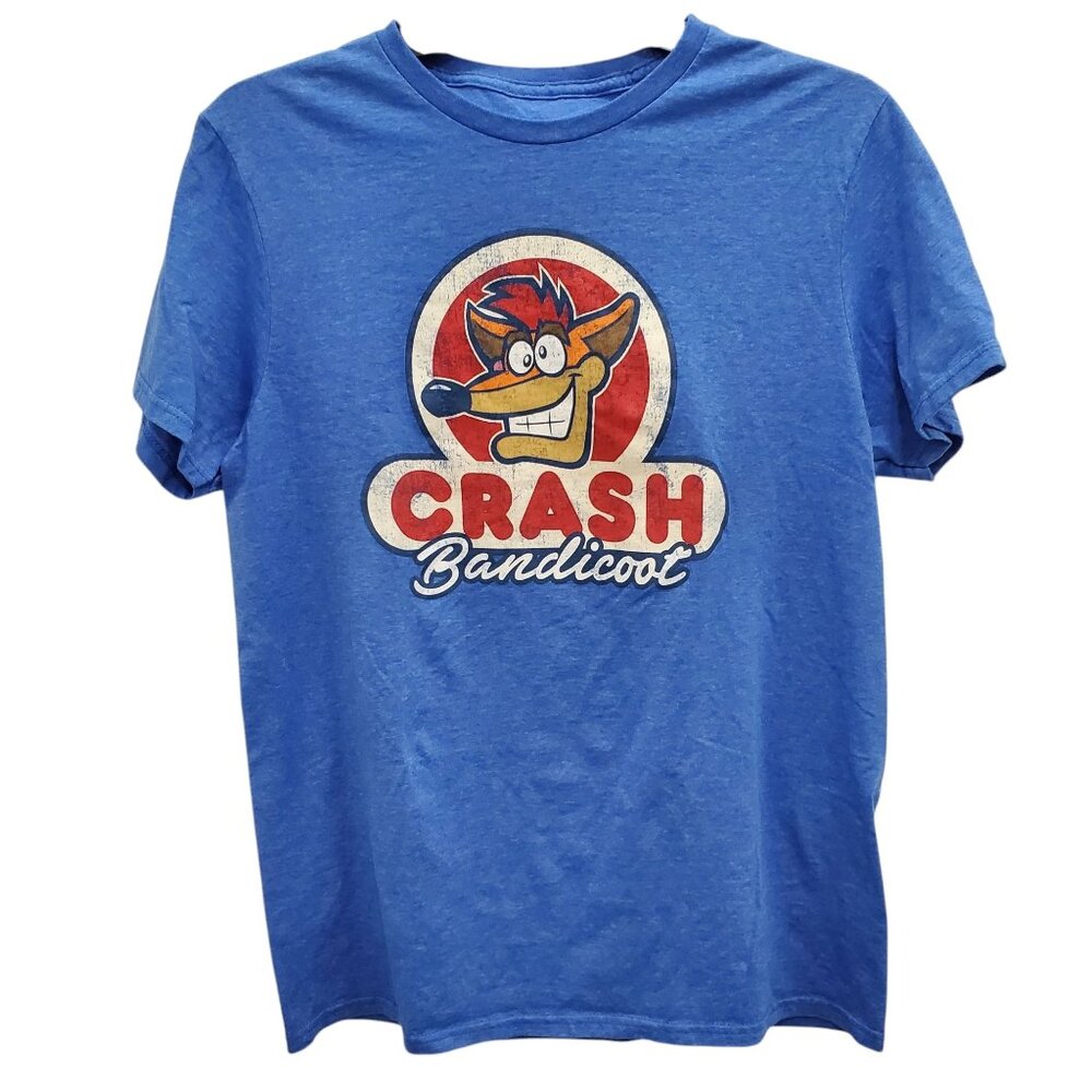 Crash Bandicoot Blue Retro Video Game Distressed Graphic Tee Adult Unisex Size M